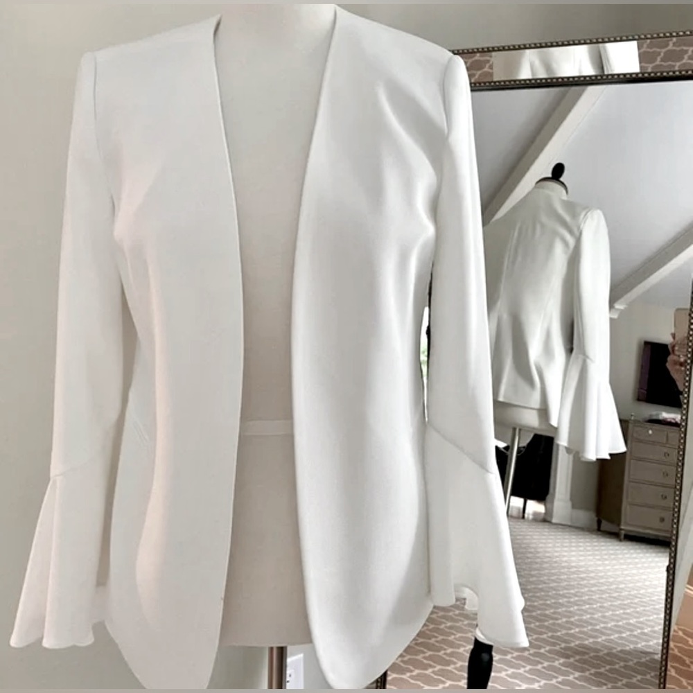 Vince Camuto Long Bell Sleeves Dressy Ivory Crepe Blazer
